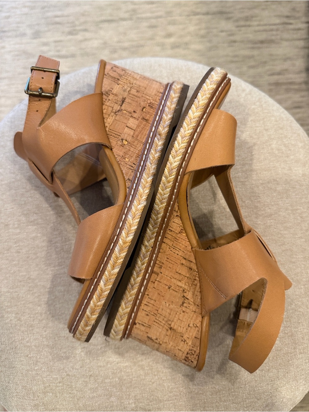 Crown Vintage Cognac Leather Strappy Wedge Sandals - Picture 3 of 9